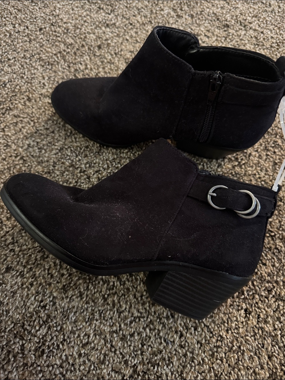 Women’s Black Suede Ankle Bootie with Side Buckle Size 6